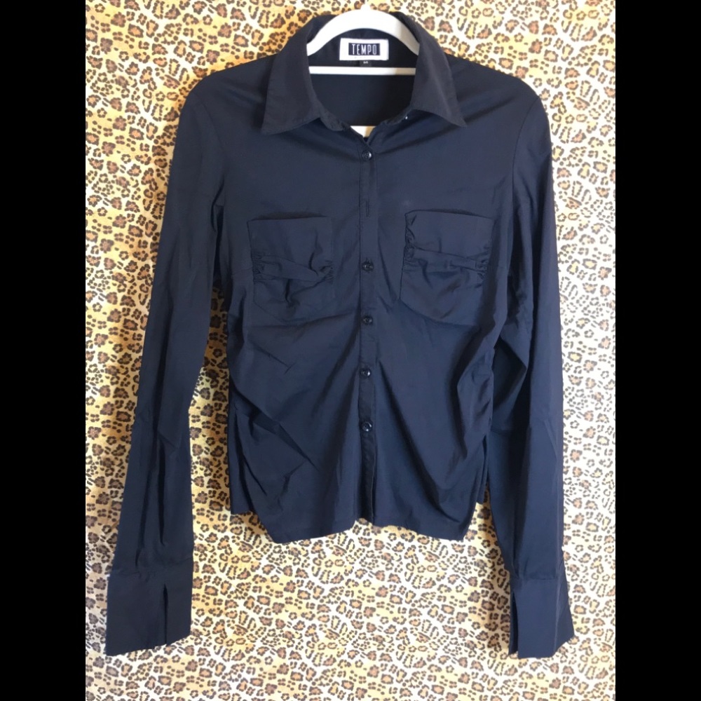 ruched long sleeve button down shirt